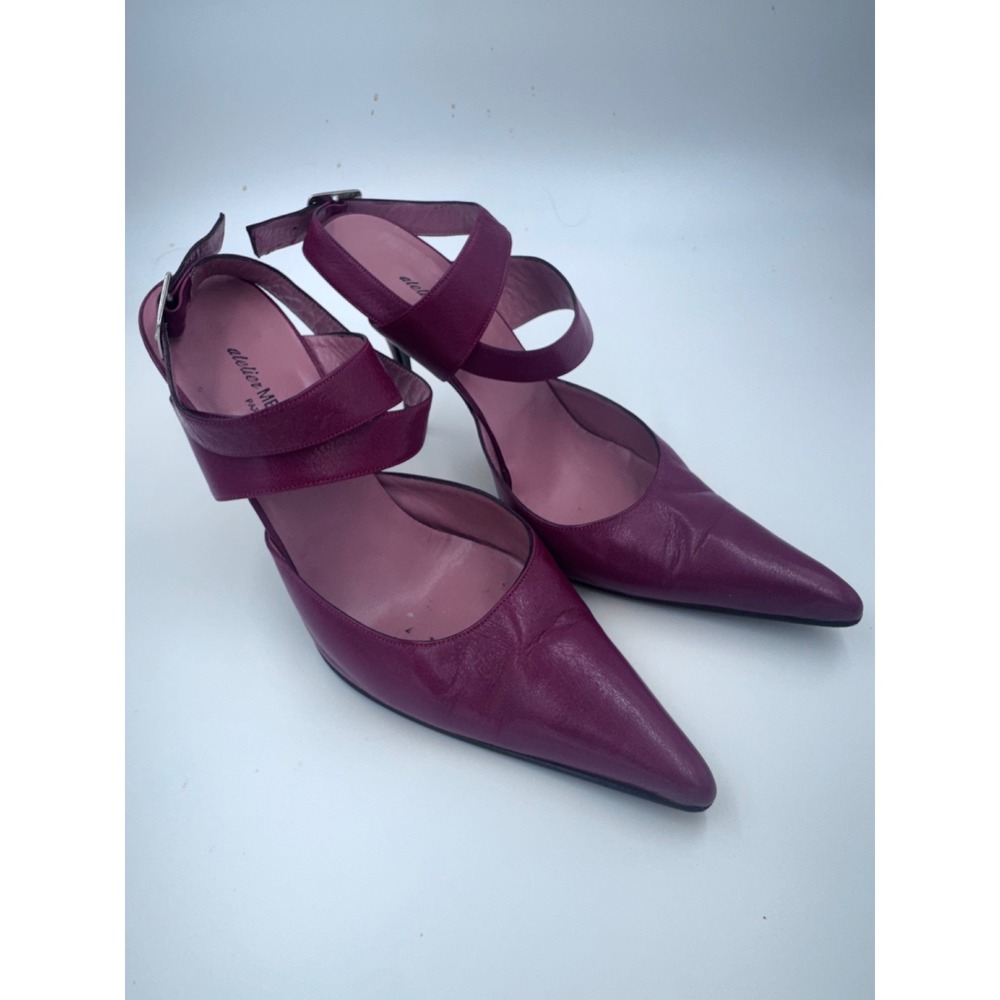 Atelier Mercadal Paris Heels 39 Deep Red Leather Pointed Toe Strappy Y2K Italy